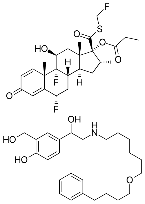 Seretide (Salmeterol + Fluticasone) packaging or tablets